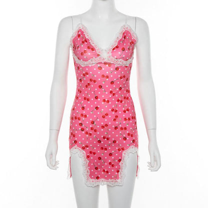 Kinky Cloth 200000347 Pink Cherry Lace Slit Dress