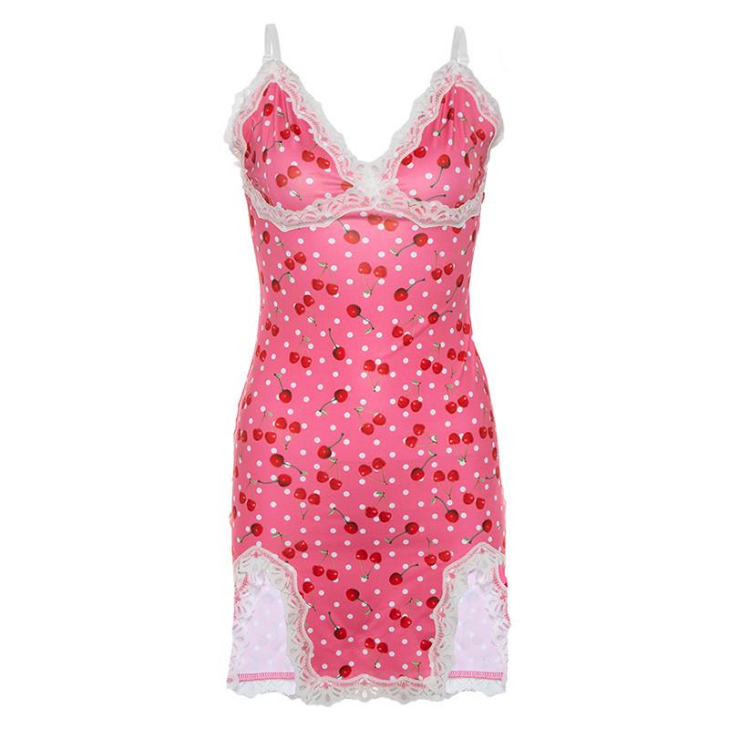 Kinky Cloth 200000347 Pink / S Pink Cherry Lace Slit Dress