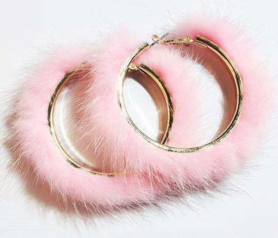 Kinky Cloth Jewelry & Watches Pink Fur Hoop Earrings