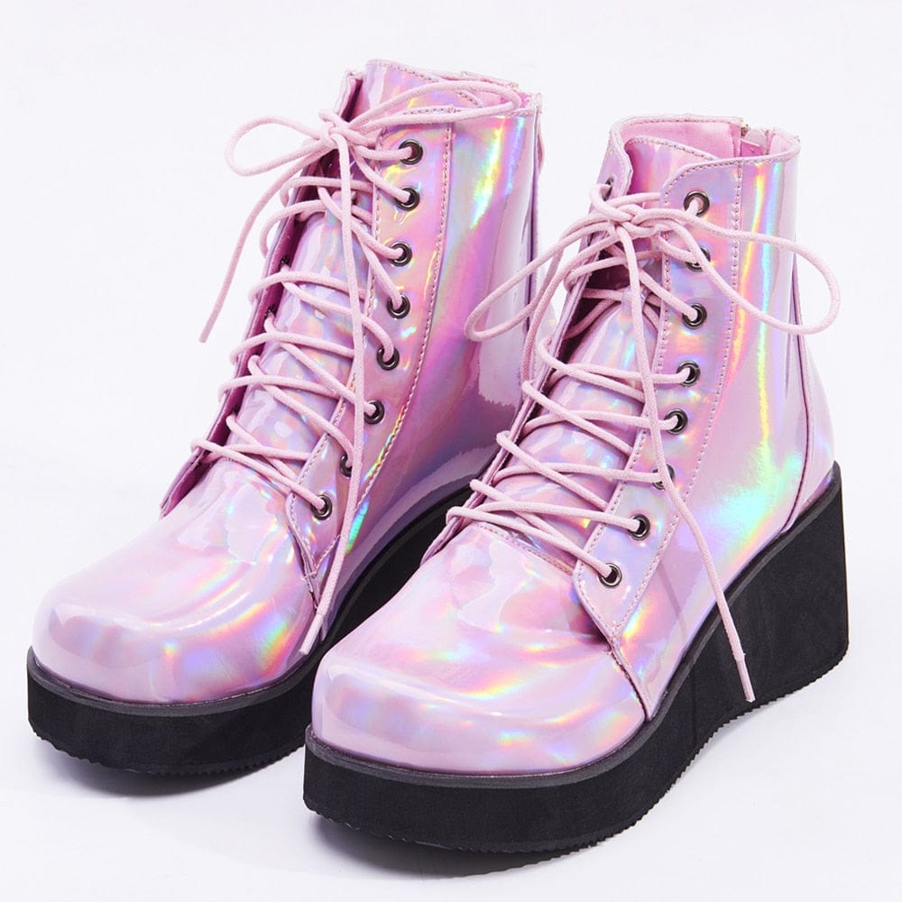 Kinky Cloth Pink Holographic Leather Boots