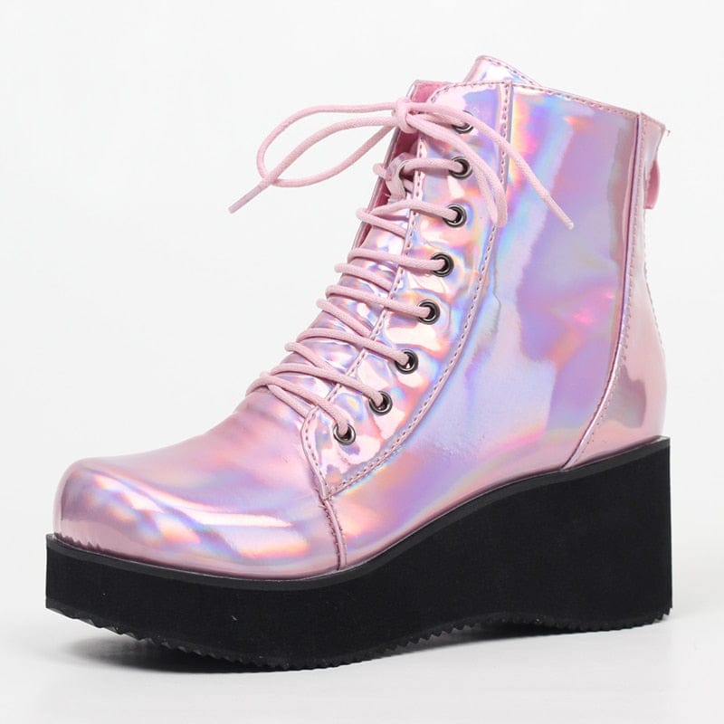Kinky Cloth Pink Holographic / 5 / China Pink Holographic Leather Boots