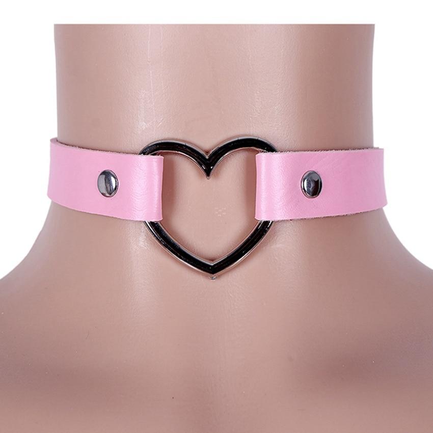 Kinky Cloth 200001886 Pink Leather Heart Choker
