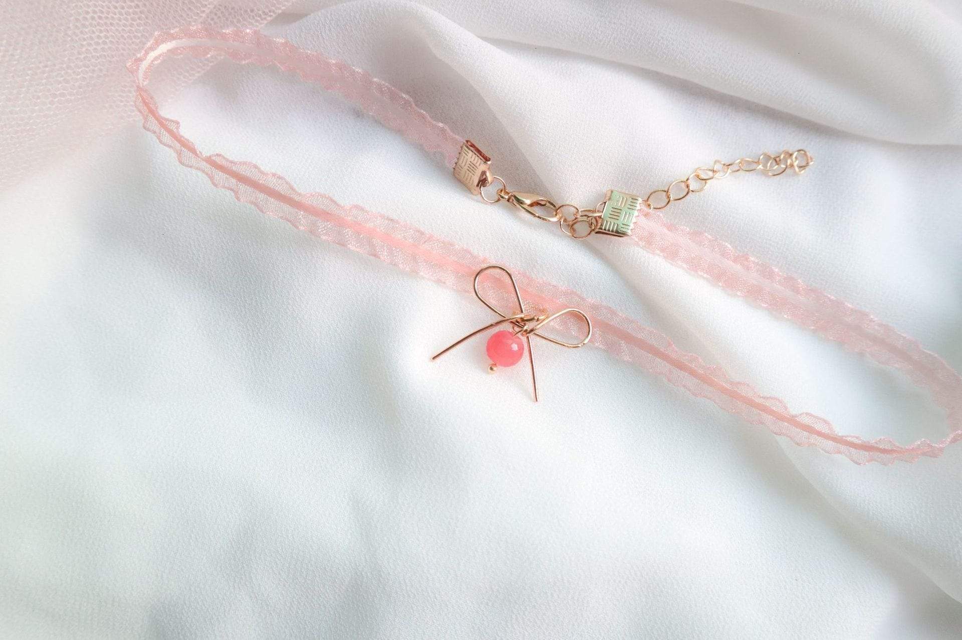 Kinky Cloth Necklace Pink Pastel Chokers