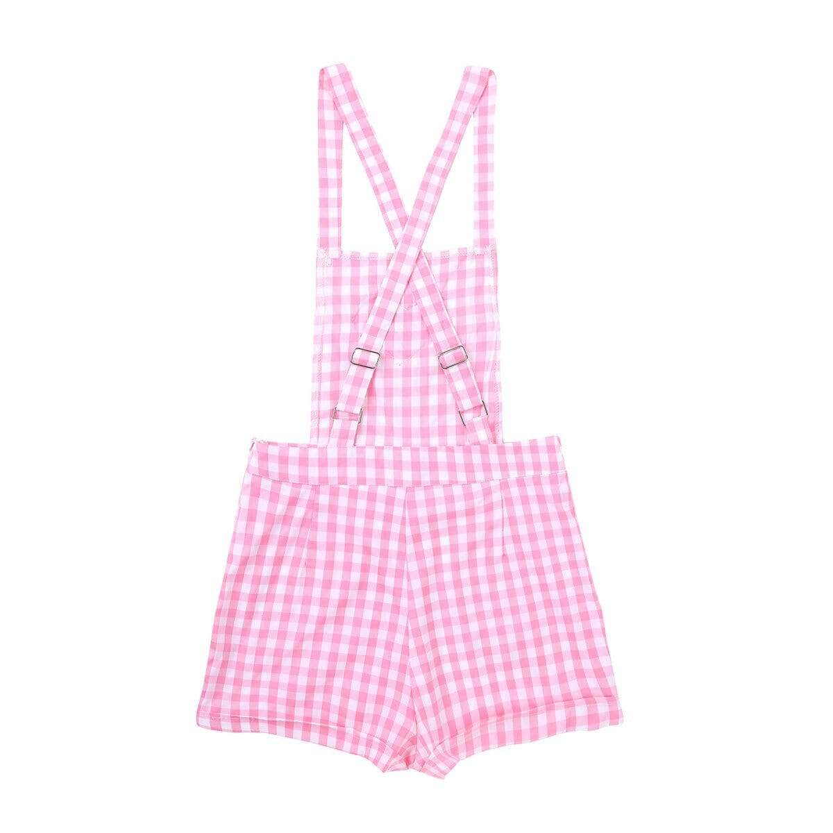 Kinky Cloth Bodysuit Pink Plaid Overalls