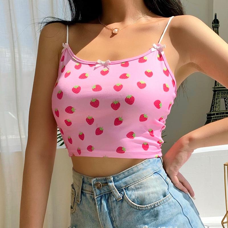 Kinky Cloth 200000790 Pink Strawberry Bow Crop Top