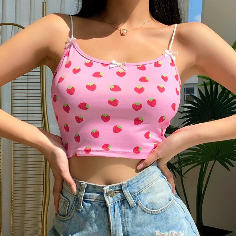 Kinky Cloth 200000790 Pink Strawberry Bow Crop Top