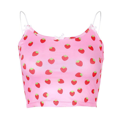 Kinky Cloth 200000790 Pink / S Pink Strawberry Bow Crop Top