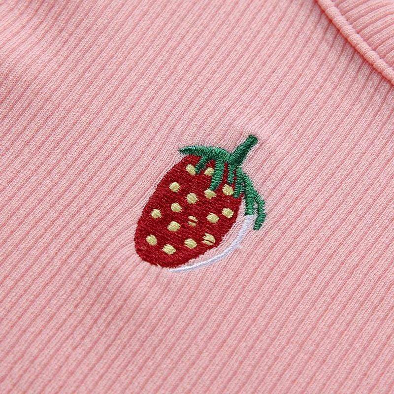 Kinky Cloth 200000791 Pink Strawberry Embroidery Crop Top
