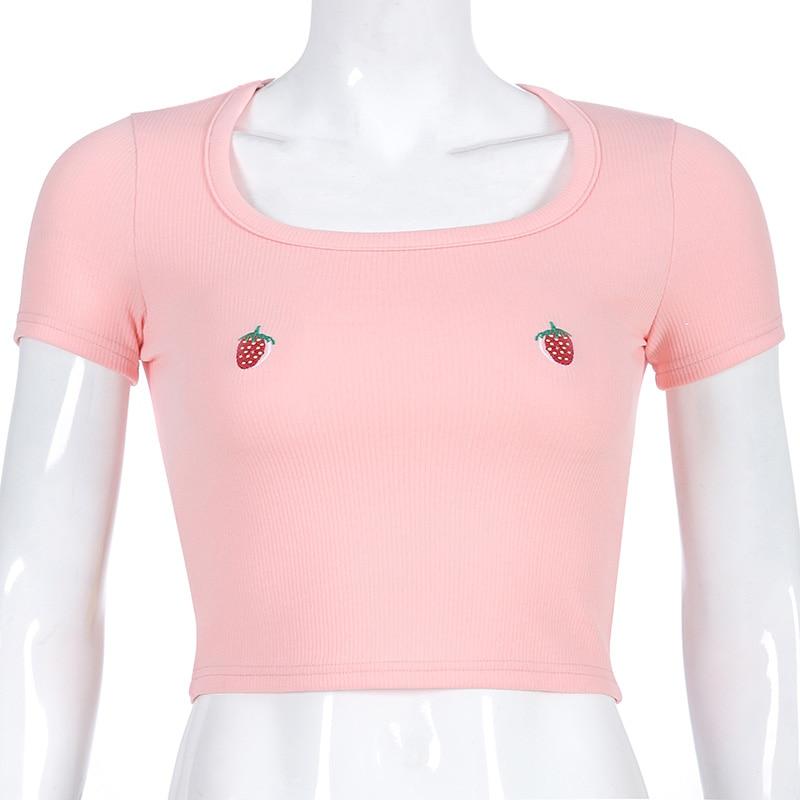 Kinky Cloth 200000791 Pink / L Pink Strawberry Embroidery Crop Top