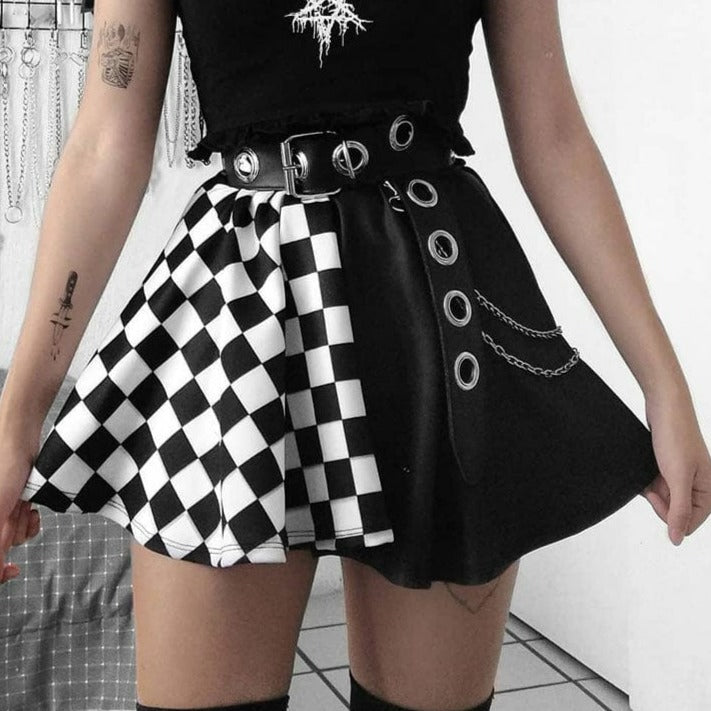 Kinky Cloth Plaid Patchwork Mini Skirt