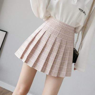 Kinky Cloth Skirt Ivory / L Plaid Pleated Skirt