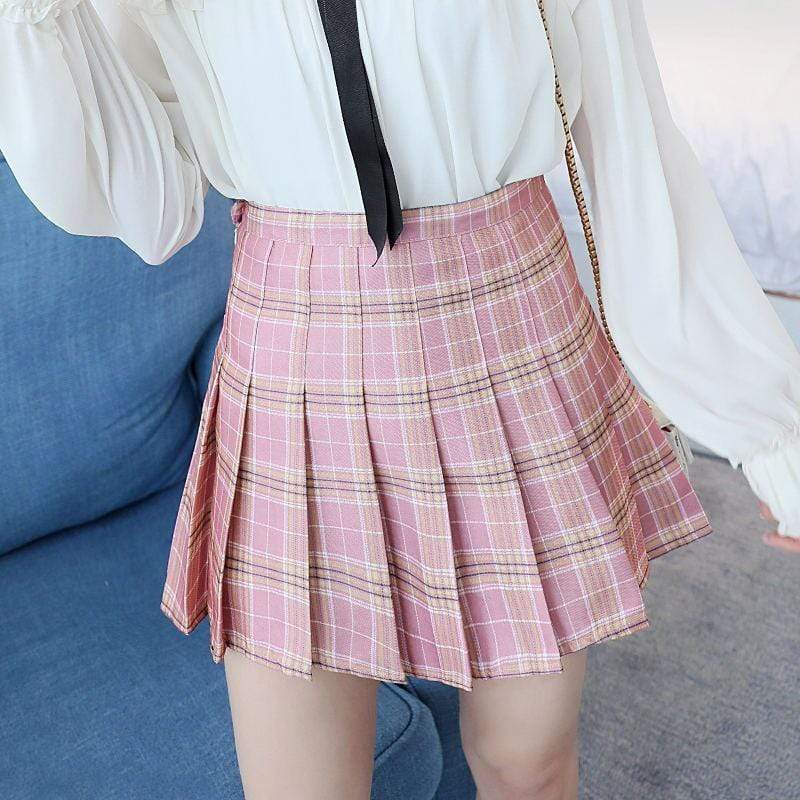 Kinky Cloth Skirt Lavender / L Plaid Pleated Skirt