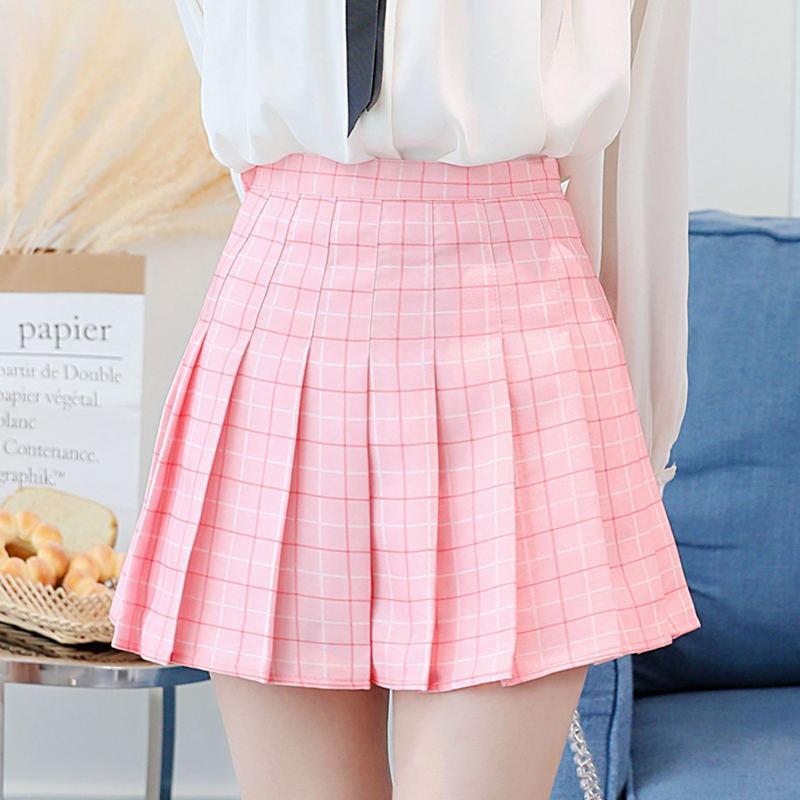 Kinky Cloth Skirt Pink / L Plaid Pleated Skirt