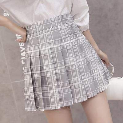 Kinky Cloth Skirt Silver / L Plaid Pleated Skirt