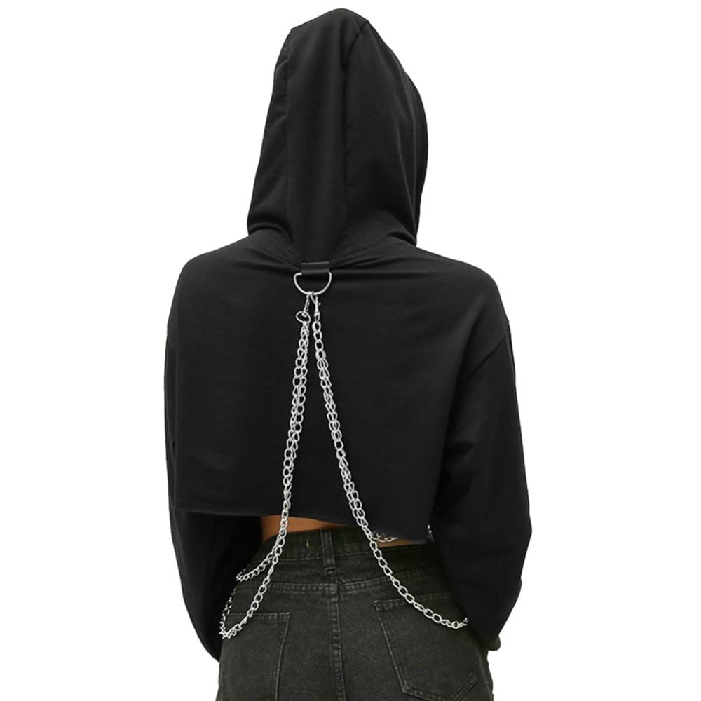 Kinky Cloth 200000348 Plaid Solid Chain Hoodie Crop Top