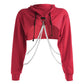 Kinky Cloth 200000348 Red / 2XL Plaid Solid Chain Hoodie Crop Top