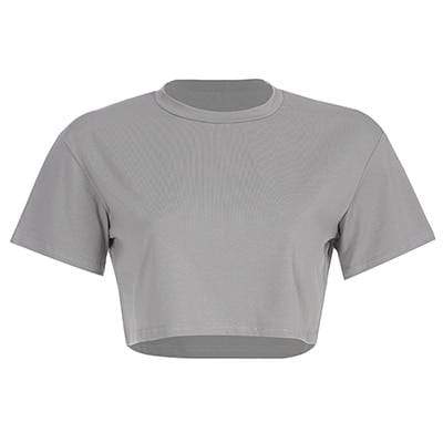 Kinky Cloth 200000791 Gray / S Plain Loose Crop Top T-Shirt