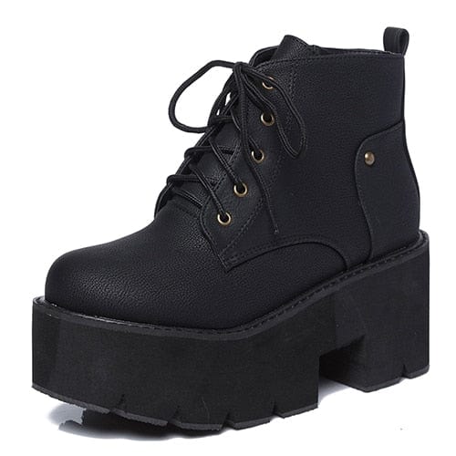 Kinky Cloth Black / 4 Platform Chunky Heel  Ankle Boots