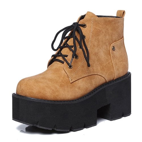 Kinky Cloth Brown / 4 Platform Chunky Heel  Ankle Boots