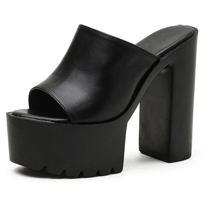 Kinky Cloth Black / 34 Platform Mule Square Heels