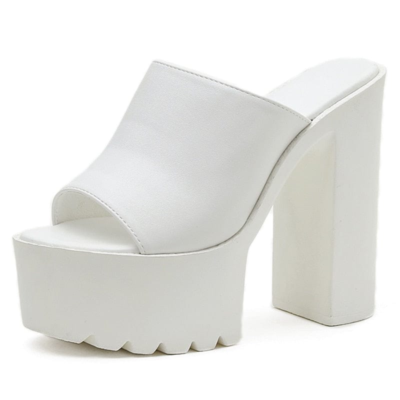 Kinky Cloth White / 34 Platform Mule Square Heels