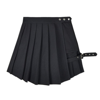 Kinky Cloth Plain Black / XS Pleated Side Button Mini Skirt