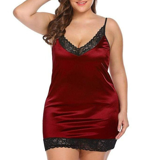 Kinky Cloth Dark Red / XL Plus Size Babydoll Nightgown