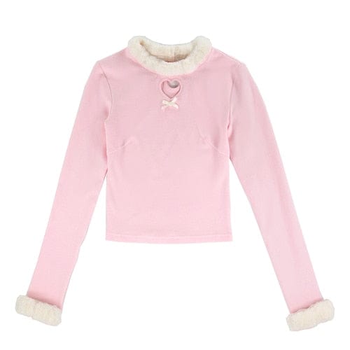 Kinky Cloth Only Pink Blouses / S Plush Collar Long Sleeve Top