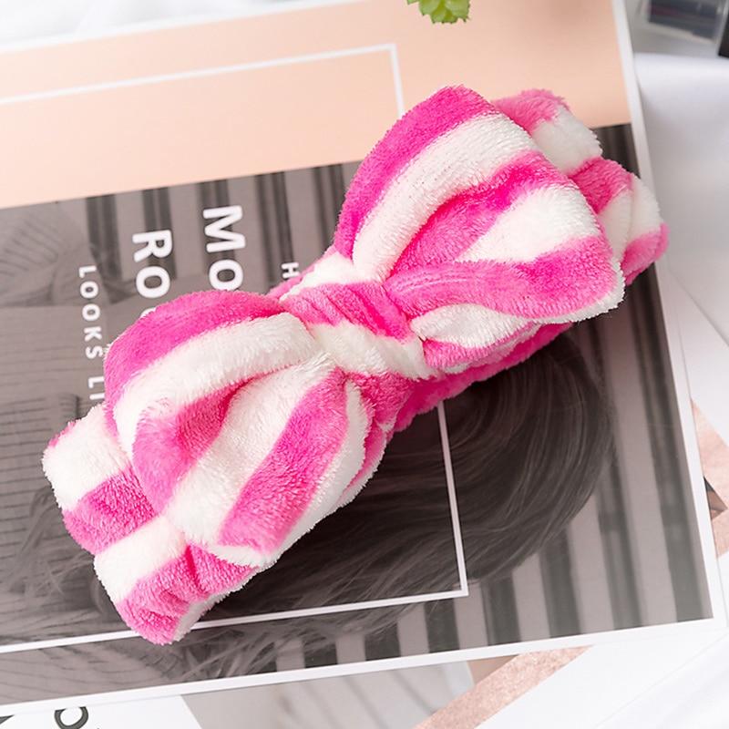 Kinky Cloth 200000395 Dark Pink Plush Striped Elastic Bow Headbands