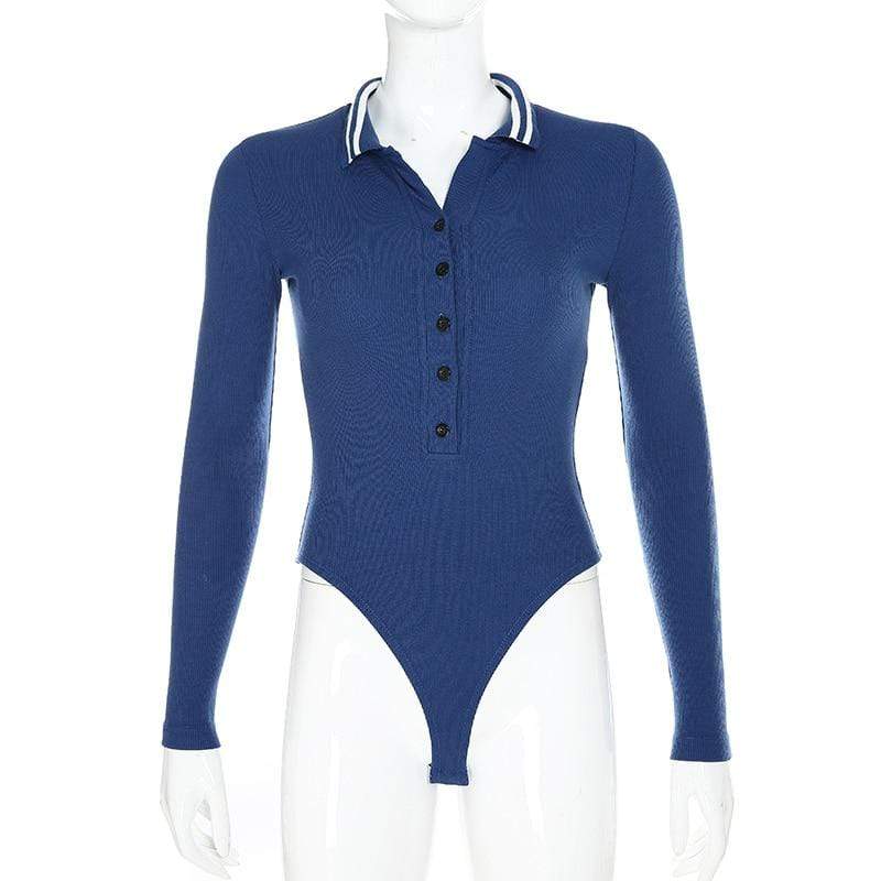 Kinky Cloth 200000362 Blue / S Polo Style Long Sleeve Bodysuit