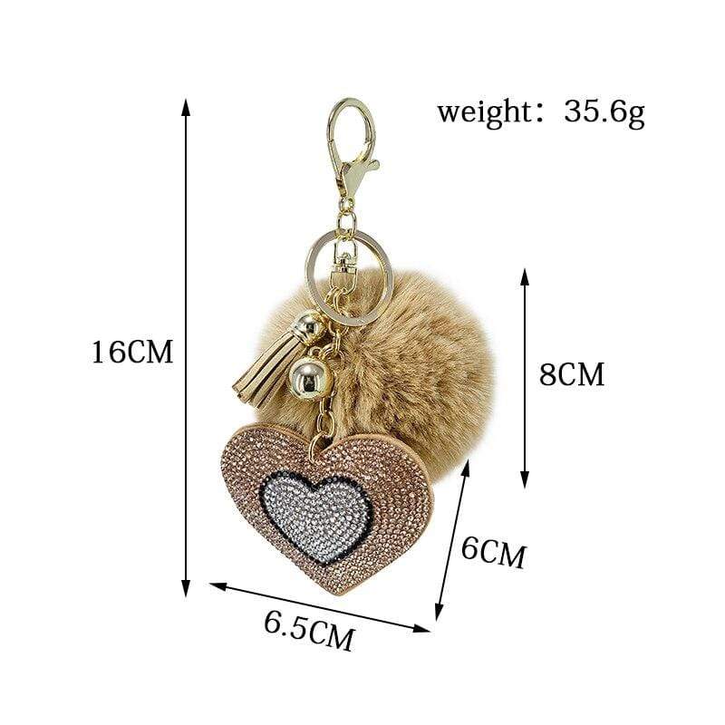 Pompom Rhinestone Heart Keychain