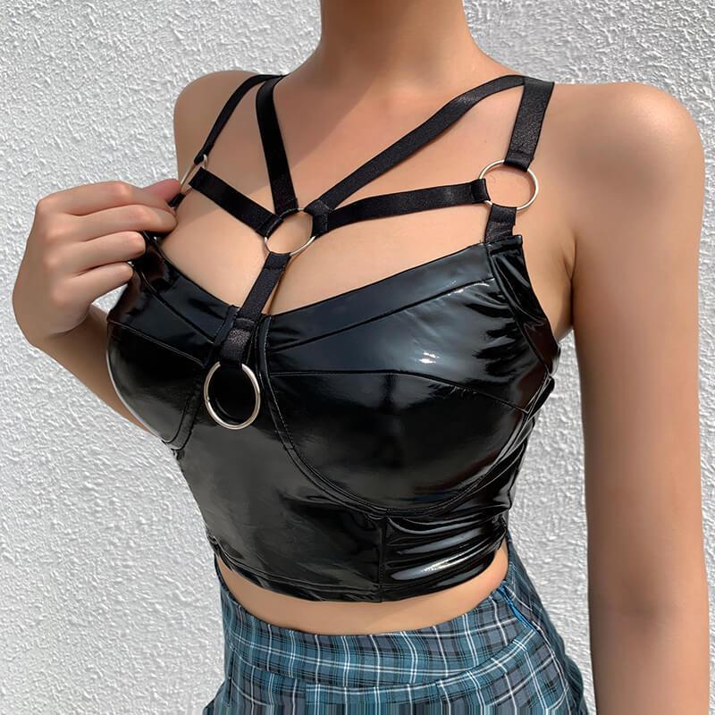 Leather Ring Camis Crop Tank Top