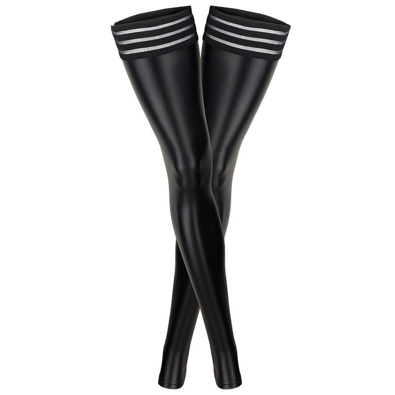 Kinky Cloth 200000868 PU Leather Stripe Rib Top Stockings