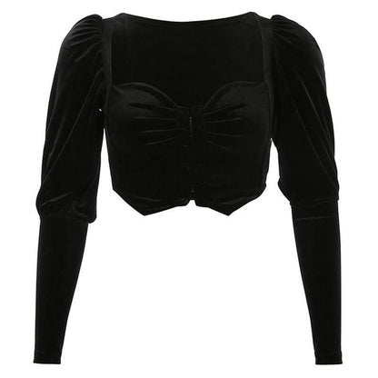 Kinky Cloth 200000791 Black / L Puff Sleeve Black Velvet Top