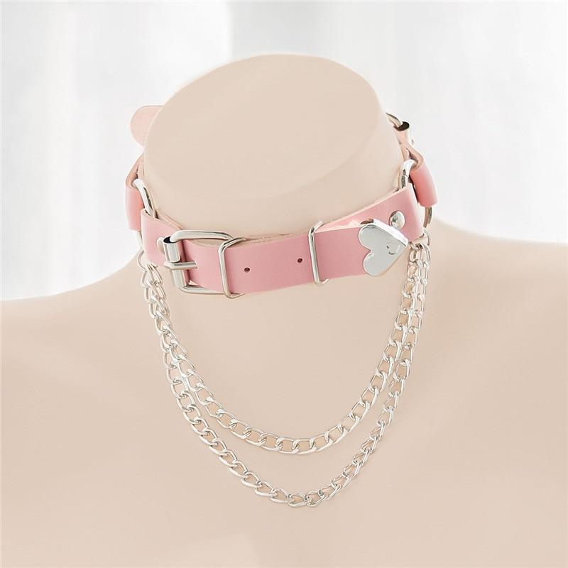 Kinky Cloth 200003989 Pink / One Size / Other Punk Heart Collar with Chains
