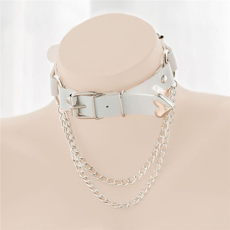 Kinky Cloth 200003989 White / One Size / Other Punk Heart Collar with Chains