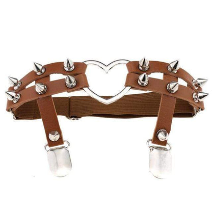 Kinky Cloth accessories Brown Punk Heart Spike Leather Garter