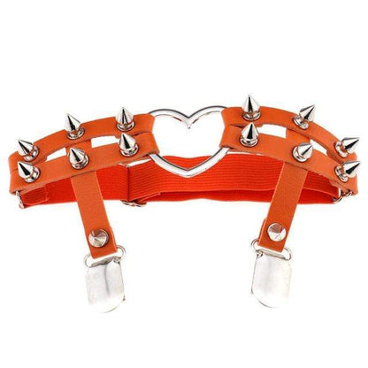 Kinky Cloth accessories Orange Punk Heart Spike Leather Garter
