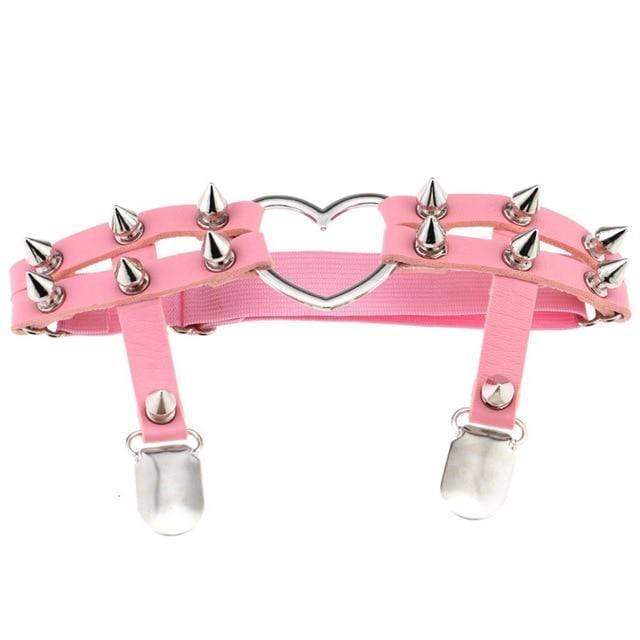 Kinky Cloth accessories Pink Punk Heart Spike Leather Garter