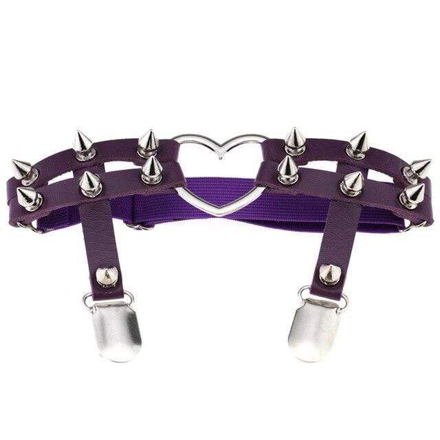 Kinky Cloth accessories Purple Punk Heart Spike Leather Garter