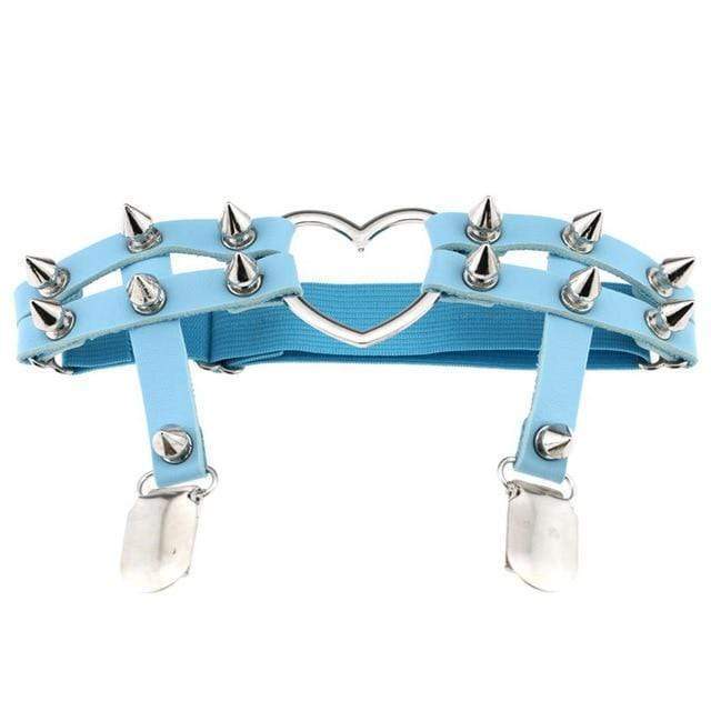 Kinky Cloth accessories Sky Blue Punk Heart Spike Leather Garter