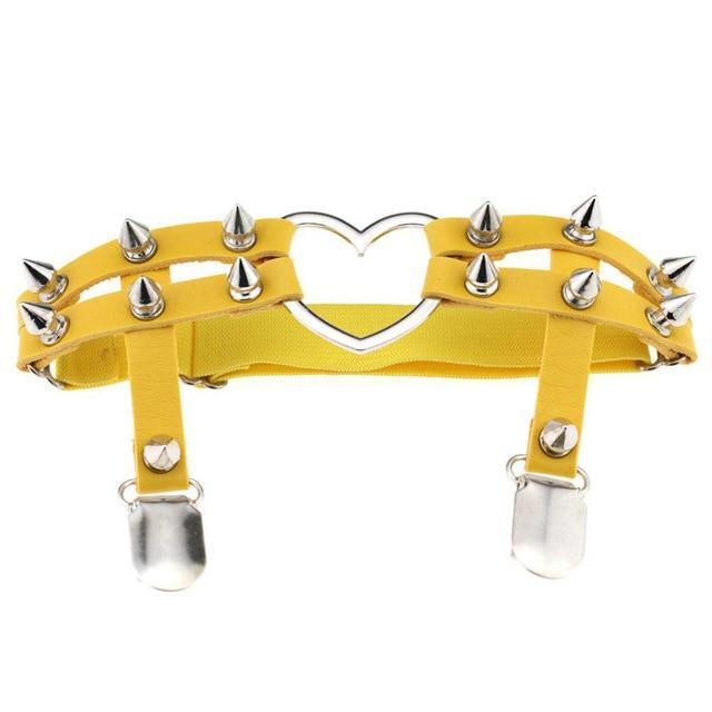 Kinky Cloth accessories Yellow Punk Heart Spike Leather Garter