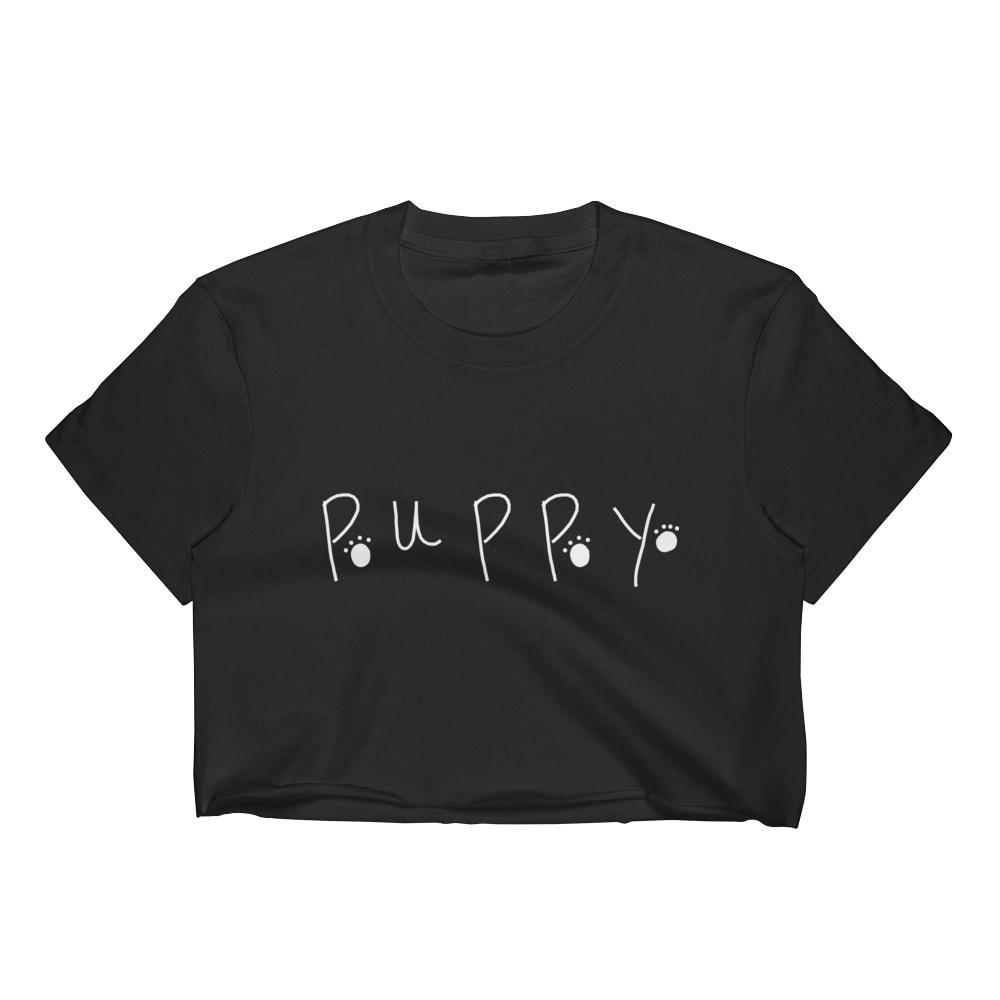Kinky Cloth Top Crop Top - S / White/ Black Font Puppy Paw Prints Top
