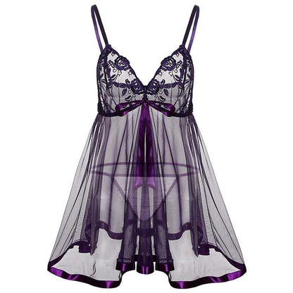 Purple Sheer Lingerie Babydoll Dress Negligee