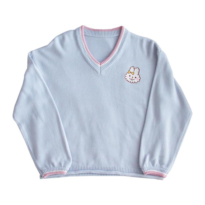 Kinky Cloth 200000373 Rabbit Embroidery V-neck Blue Sweater
