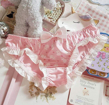 Rabbit Printed Ruffle Panties, Kawaii Bow Briefs Low Waist Underpants –  Kinky Cloth