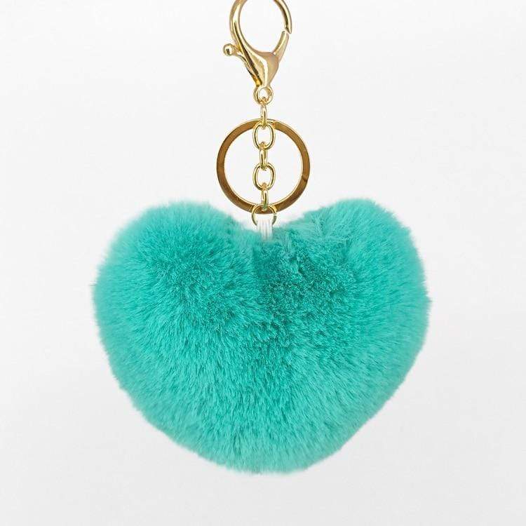 Kinky Cloth 200000174 Lake Blue Rainbow Heart Pompoms Keychain