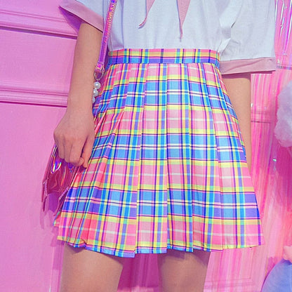 Kinky Cloth Rainbow Plaid Pleated Skirt