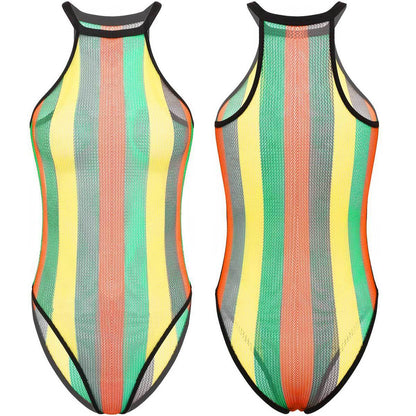 Rainbow Striped Sheer Bodysuit