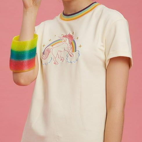 Kinky Cloth top M / White Rainbow Unicorn Top